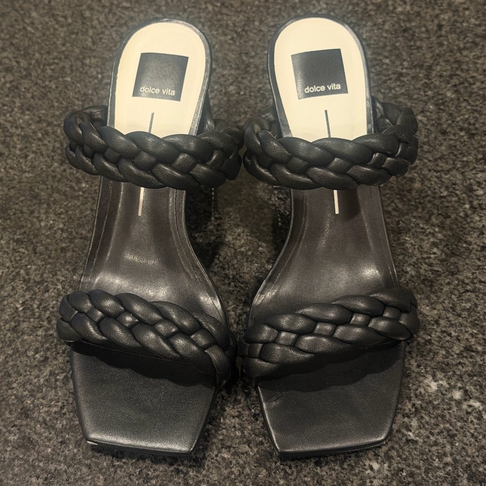NEW Dolce Vita Black Braided Heeled Sandals